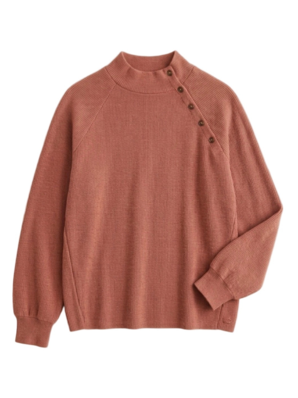Brea Canyon Coral Mock Neck Button Detail Ribbed Knit Pullover Large
